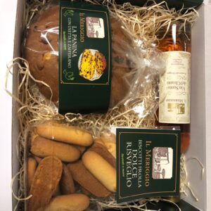 Box di pasqua con panina biscotti frolla e vinsanto